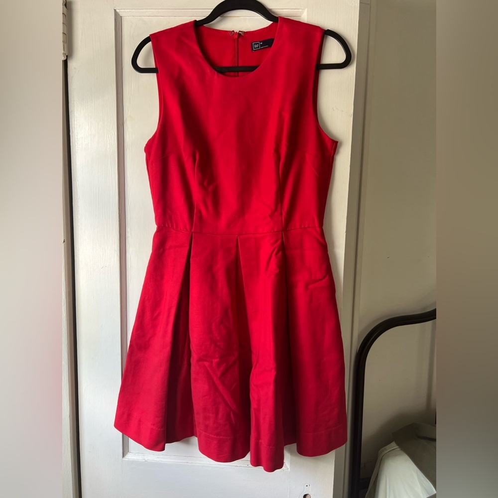 Gap Pleated High Neck Red Dress